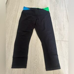 Lululemon Athletica Black Leggings, Size 6 with Blue and Green Accents